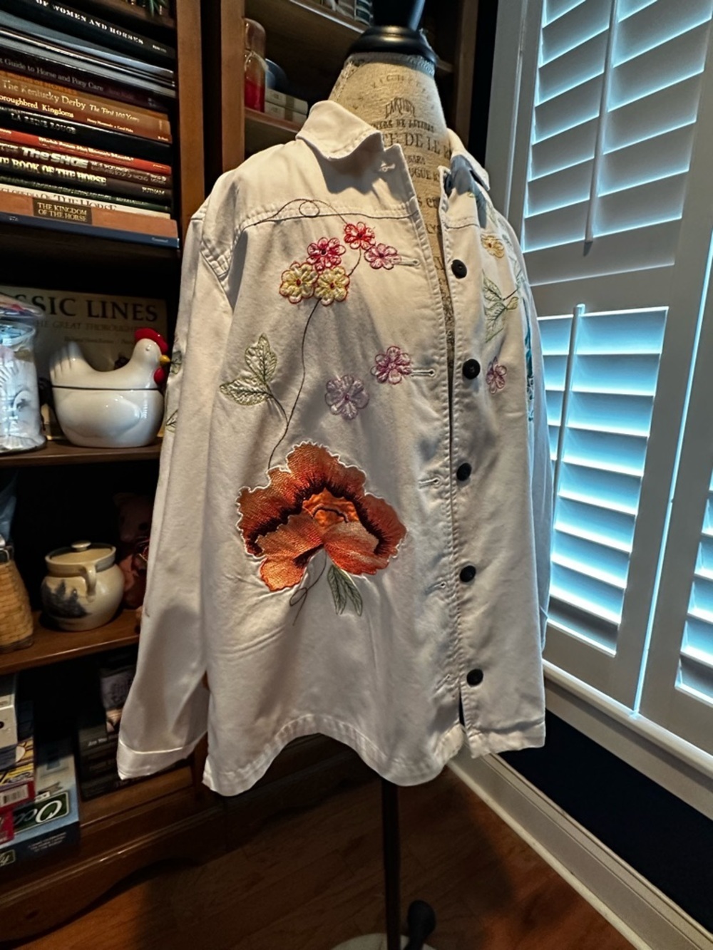 White Embroidered Floral Jean Jacket - Picture 7 of 16
